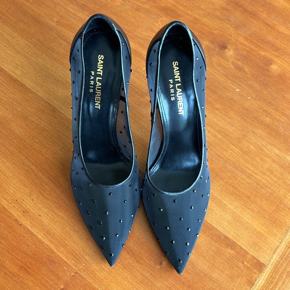 NWOT SAINT LAURENT Anja Pumps with Rhinestone Mesh black size 37.5 - Picture 6 of 9